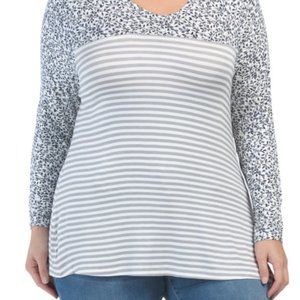 Lane Bryant Gray Floral Striped Long Sleeve Knit Top Sz 18/20 or 22/24 or 26/28